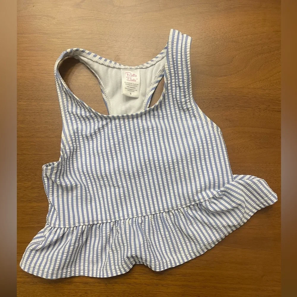 Rufflebutts Periwinkle Blue Seersucker Peplum Tankini top size 6